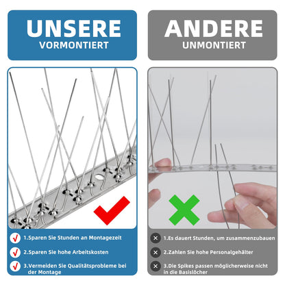 Moyofree Vogelabwehr Spikes Edelstahl vormontiert, 7,26 m Set