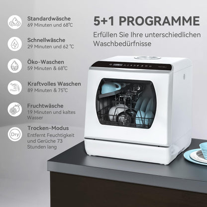 Hermitlux HMX-DW03 Mini Geschirrspüler, 5 l Wassertank, weiss