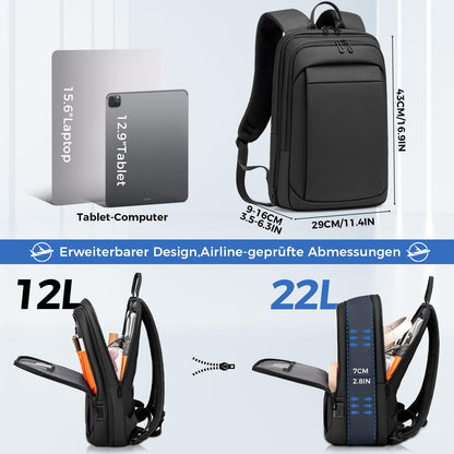 Fenree.geer Laptop Rucksack 15,6 Zoll mit USB, erweiterbar, schwarz
