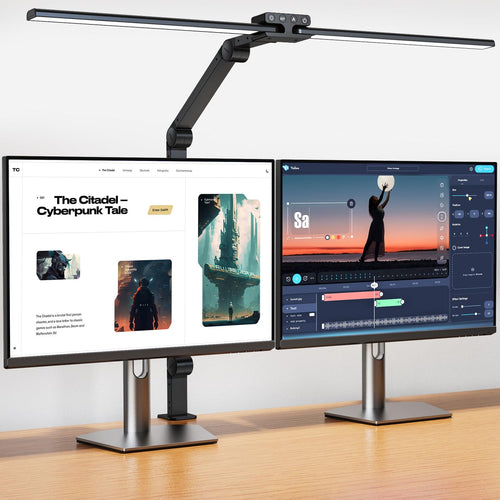 KableRika Doppelkopf Klemm-Schreibtischlampe – LED Dimmbar 80cm. 80cm Doppelkopf-LED-Leuchte mit Klemme zur dimmbaren Arbeitsplatzbeleuchtung.