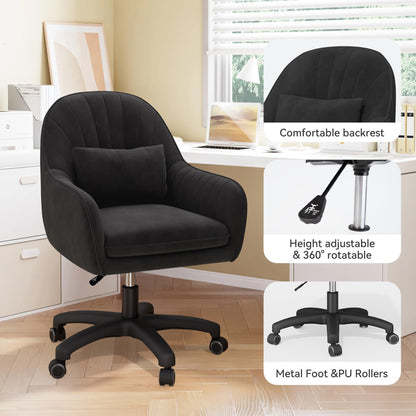 Aivermeil Bürostuhl Samt Ergonomisch mit Kopfkissen - Schwarz