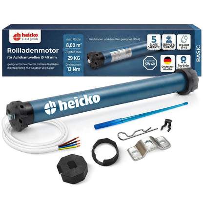 heicko Rollladenmotor 13 Nm für SW40 Achtkantwelle, Rohrmotor IP44 als Antrieb für Rollläden