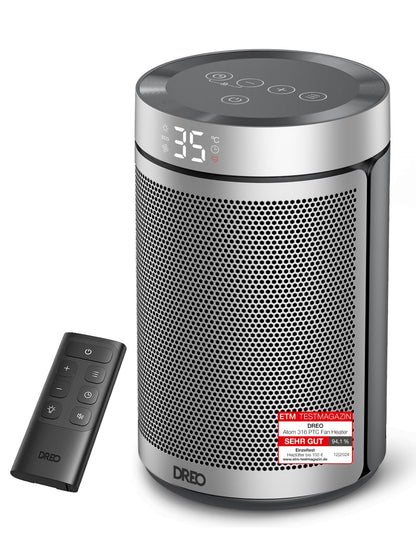Dreo Atom 316 Heizlüfter, 1500 W PTC-Keramik, Thermostat, silber – tragbar, für Innenräume