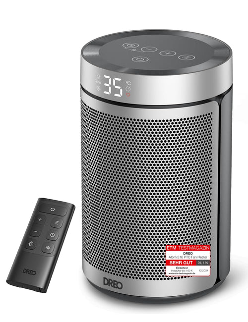 Dreo Atom 316 Heizlüfter, 1500 W PTC-Keramik, Thermostat, silber – tragbar, für Innenräume