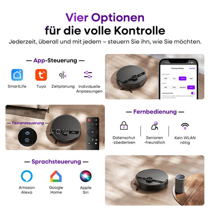 MONSGA MS1 Saugroboter mit Wischfunktion, 5000 Pa, LiDAR, Schwarz
