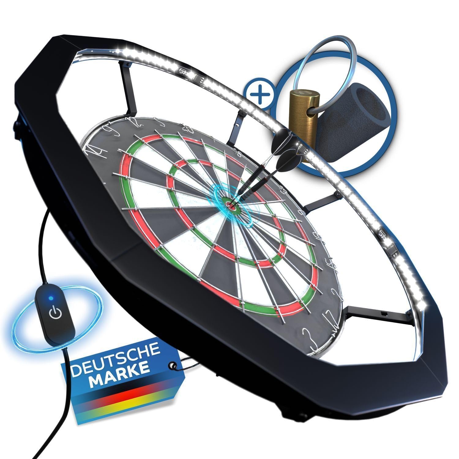 Heimfleiss 360° Dartscheibe Lichtring – Ultra-Light LED blendfrei. LED-Ring zur schattenfreien Ausleuchtung von Dartscheiben.
