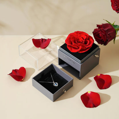 ADDWel Ewige Rose Rot mit Spieluhr und Silberkette 925 Geschenkset
