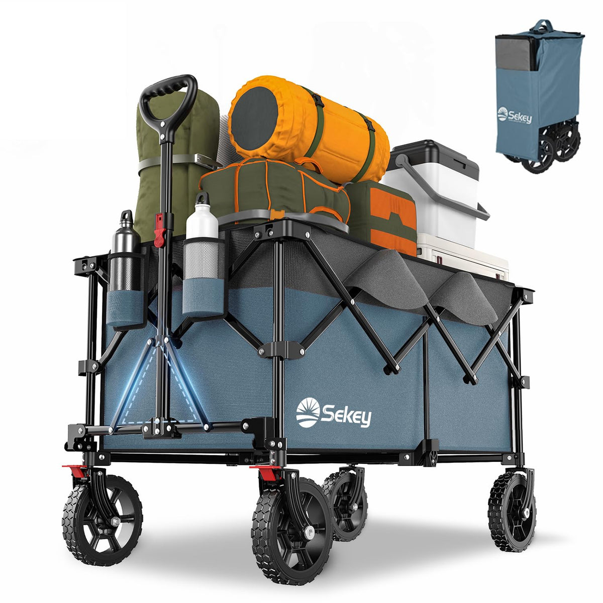 Sekey XXL Plus Faltbarer Bollerwagen 200L 200KG - Blau. Blauer Falt-Bollerwagen. Transportiert Lasten bei Ausflügen oder Einkäufen.