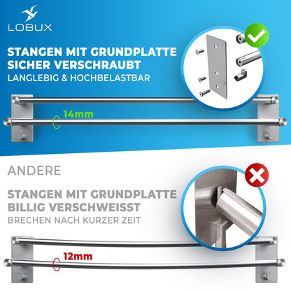 LOBUX Handtuchhalter ohne Bohren, 60 cm, Edelstahl rostfrei, doppelt