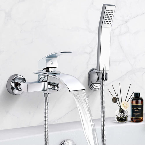 SwissBath H59 Badewannenarmatur - Chrom, Brause, Druckschalter. Chromarmatur mit Auslauf. Regelt Wasserfluss für Wanne/Dusche.