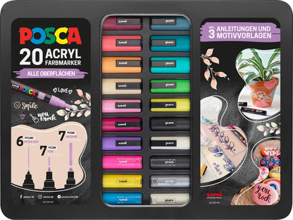 POSCA Marker Set 186829, 20 Acrylmarker im Metallkoffer