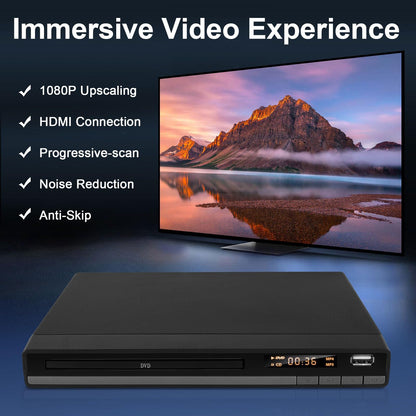 JOVELL DVD-168 DVD-Player mit HDMI, USB, 1080p, regionsfrei, schwarz