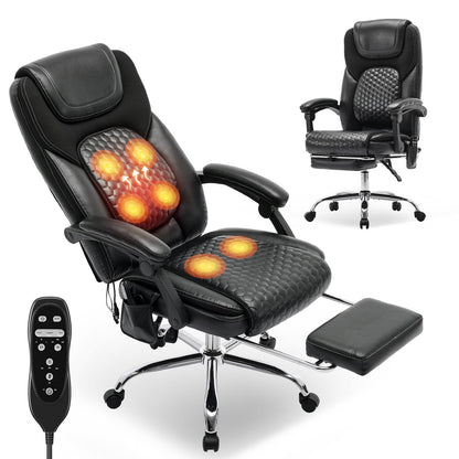 COLAMY Ergonomischer Chefsessel mit Massage, Heizfunktion & Fussstütze in schwarzem Kunstleder