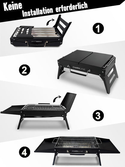 Charmline Holzkohlegrill CL-PGL, faltbarer Campinggrill, schwarz