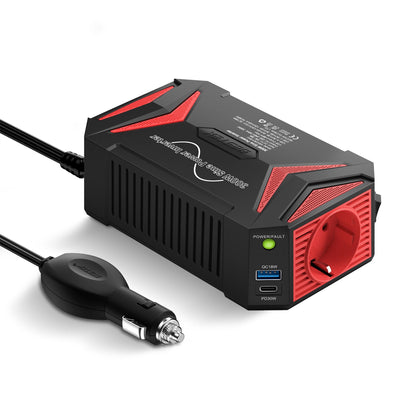 BESTEK 300W Reiner Sinus Wechselrichter 12V/230V Kfz Inverter, schwarzes, rechteckiges Gehäuse. Wandelt 12V DC zu 230V AC.