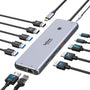 USB C Dockingstation 13-in-1 – Triple Display 4K Dual HDMI, grau. Verbindet Laptop mit 3 4K-Monitoren und Peripherie.