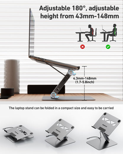 BENFEI Laptop Ständer mit 6-in-1 USB-C Dockingstation, 4K HDMI