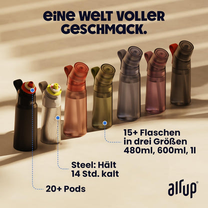 air up Trinkflasche Twist Pro 600 ml, Grau, inkl. 5 Duft-Pods