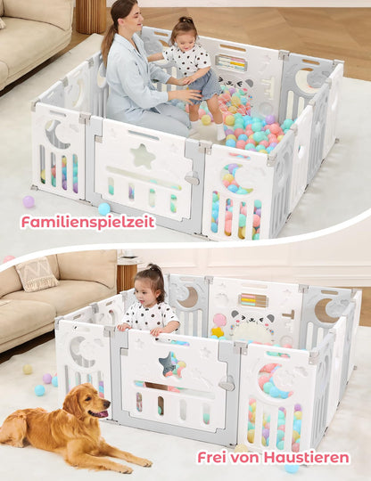 Dripex Laufstall Baby faltbar 150x150cm – Grau mit Spielboard
