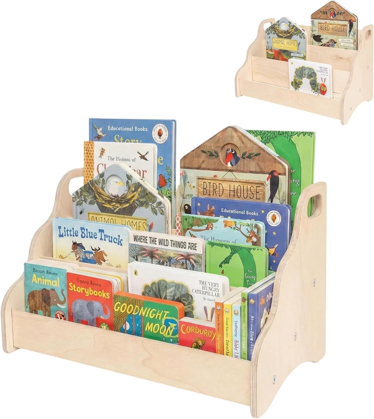 MAMOI Kinderregal aus Holz, freistehendes Bücherregal mit Griffen, zur Aufbewahrung von Büchern