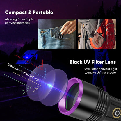 LUXNOVAQ UV-Taschenlampe 365 nm 30W Schwarzlicht aufladbar