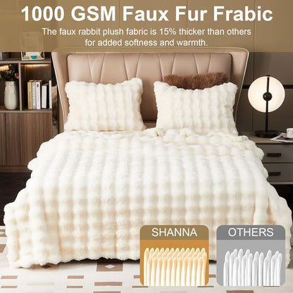 Kaninchen Plüsch Kuscheldecke Super Soft – Weiss 230x250cm