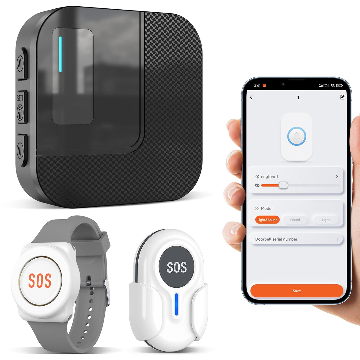 DAYTECH Notrufknopf für Senioren, WiFi Hausnotruf Set mit Armband, zwei Empfängern und zwei Ruftasten