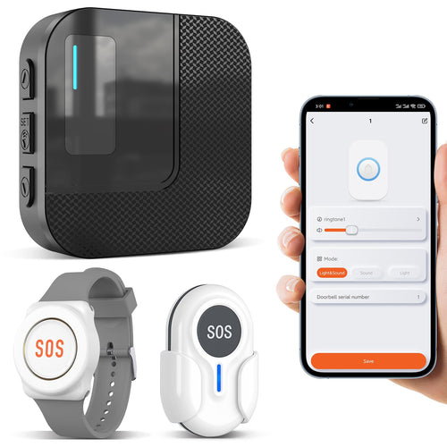 DAYTECH Notrufknopf für Senioren, WiFi Hausnotruf Set mit Armband, zwei Empfängern und zwei Ruftasten