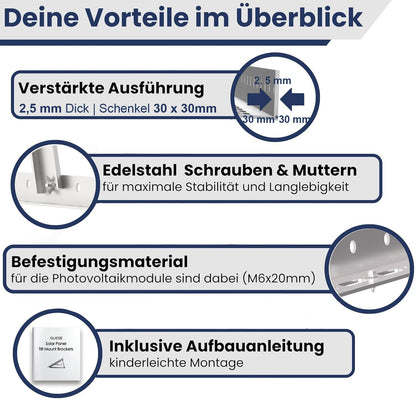 GLIESE Solarmodul-Halterung 114 cm, verstellbar 0°–90°, 2 Sets