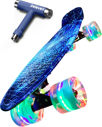 Deleven Skateboard LED Rollen 56 cm für Kinder & Erwachsene. Runde, leuchtende Rollen für Skateboards, verbessern Sichtbarkeit beim Fahren.
