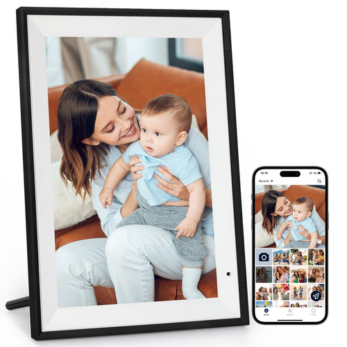 Smart WiFi Digitaler Bilderrahmen 10.1 Zoll IPS HD – 32GB, rechteckig, schwarz, zeigt Fotos & Videos zu Hause.