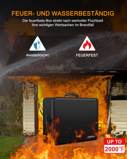 JUNDUN Dokumentenbox feuerfest mit Schloss F26, 7 Fächer, schwarz