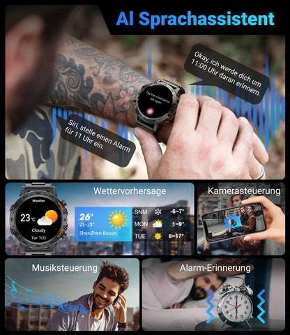 LIGE Smartwatch BW1846A Herren mit Telefonfunktion, 1,39 Zoll, schwarz
