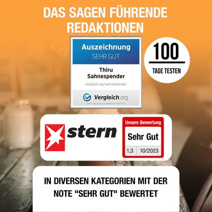 Thiru Sahnespender 500 ml mit 3 Edelstahltüllen, Schneeweiss