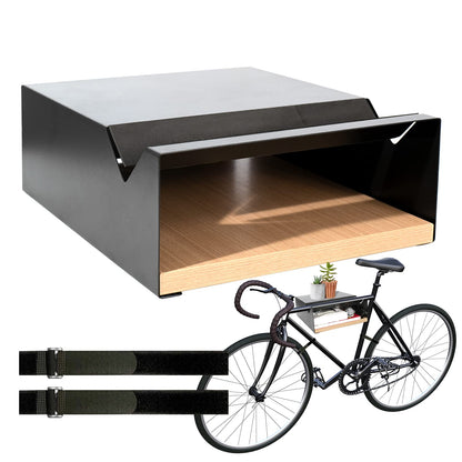 MOSHAY S-Rack Fahrradwandhalterung aus Aluminium und Holz mit Ablage