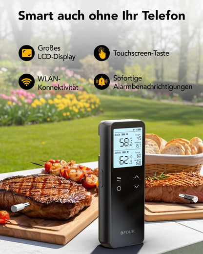 BFOUR BF-80 Fleischthermometer kabellos mit Bluetooth, WLAN, 2 Sonden