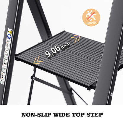 KINGRACK Stufenleiter 5 Stufen klappbar, Aluminium, 150 kg, Schwarz