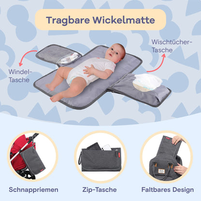 RUVALINO Wickelrucksack mit Wickelauflage und Schnullerhalter, Grau