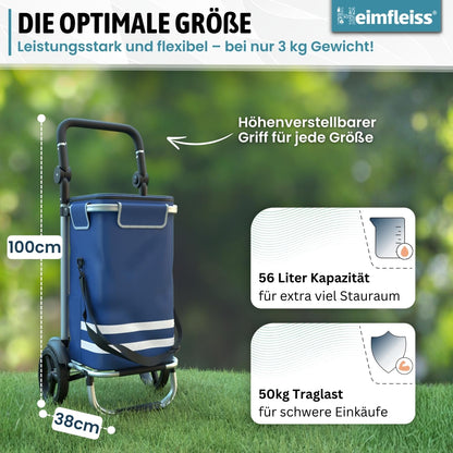 Heimfleiss Einkaufstrolley klappbar mit Kühlfach, 56 Liter, bis 50 kg
