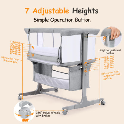 Growaystory Beistellbett Baby Zustellbett mobil - Hellgrau