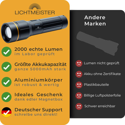 LICHTMEISTER LED Taschenlampe LM_T2000, 2000 Lumen, aufladbar