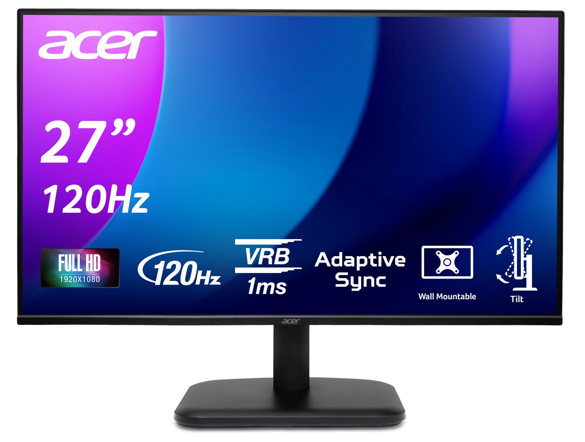 Acer EK271 G 27 Zoll Monitor – Full HD IPS 120Hz. Schwarzer, rechteckiger Bildschirm zur Anzeige von Full HD-Inhalten via IPS-Panel bei 120Hz für PC/Gaming.