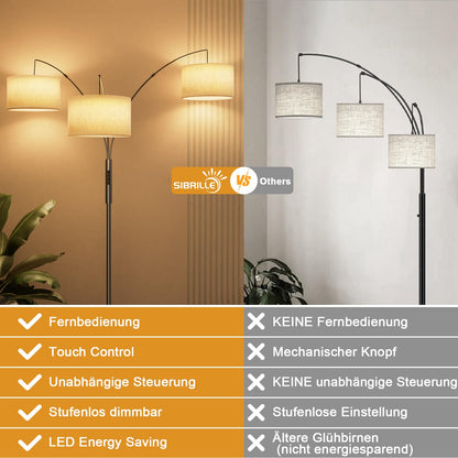Bogen Stehlampe LED dimmbar Fernbedienung – Beige Stoffschirm