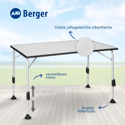 BERGER Ivalo 2 Alu Klapp-Campingtisch höhenverstellbar 115x70cm Grau