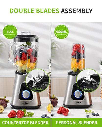GDOR Standmixer SF701C2 1200W mit 1,5L Glaskrug und 650ml Reisebecher