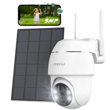 COOAU Q01 5MP Überwachungskamera Aussen mit Solarpanel und Akku