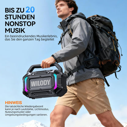 Wilody 100W Bluetooth Lautsprecher tragbar, IPX7 wasserdicht, Schwarz