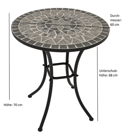 DEGAMO Bistrotisch Siena, Mosaiktisch rund 60 cm, Keramik grau/weiss