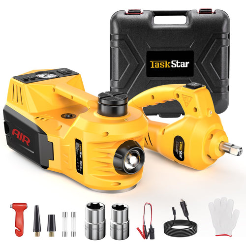 Taskstar Elektr. Hydraulischer Wagenheber 5T 3-in-1 Set - Gelb. Kompakter, gelber Wagenheber zum Heben von Fahrzeugen für Reifenwechsel und Wartung.