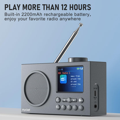 Mycket Tragbares DAB+/UKW Radio mit Bluetooth 5.0 und Farbdisplay